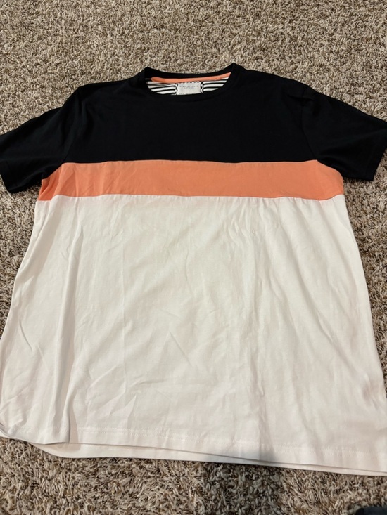 Denim & Flower Tops - Denim & Flower Short Sleeve Colorblock Tee in Black, Peach & White Xl